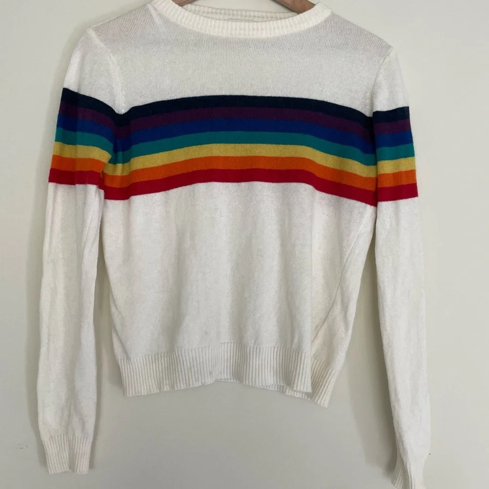 Subdued Made in Italy Rainbow Cream Long Sleeve Crew Neck Sweater Womens Size S - Picture 1 of 7